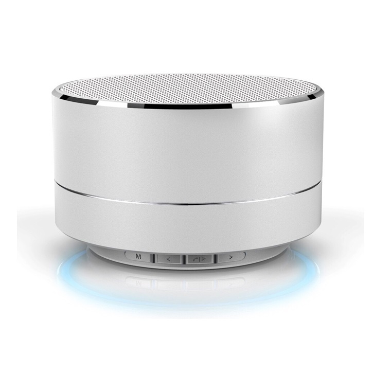 Mini haut parleur Bluetooth avec lumi&egrave;re DEL int&eacute;gr&eacute;e Argent * PRODUIT NEUF * BEGOLD ( BG-SPK01 )