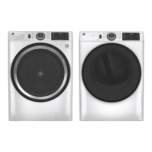 Ensemble Laveuse &Agrave; Chargement Frontal De 5.5 Pi&sup3; + S&eacute;cheuse Frontal De 7.8 Pi&sup3; Blanche GE ( GFW550SMNWW / GFD55ESMNWW )