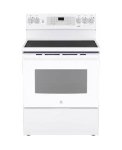 Cuisinière à Convection Électrique de 5.0 pi³ Autonettoyante en Blanc GE ( JCB840DVWW )