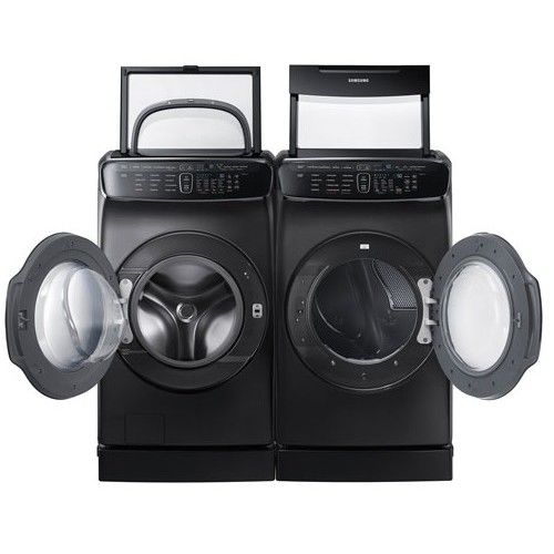 Ensemble Laveuse &agrave; chargement Frontal de 6.9 pi&sup3; + S&eacute;cheuse &eacute;lectrique de 7.5 pi&sup3; Flex Dry en acier inoxidable noir Samsung ( WV60M9900AV / DVE60M9900V )
