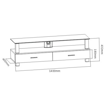Grand Meuble avec 2 Tiroirs en Bois et Verre Tremp&eacute; &agrave; 2 niveaux pour t&eacute;l&eacute;viseurs &agrave; &eacute;cran plat allant jusqu'&agrave; 60 '' DJ Style ( LK-206L )