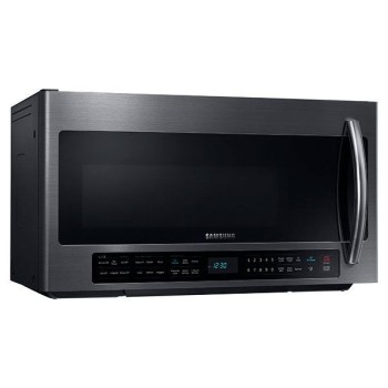 Four à micro-ondes à hotte intégrée de 2,1 pi³ avec technologie Smart Multi Sensor en Acier inoxidable Noir Samsung ( ME21H706MQG )