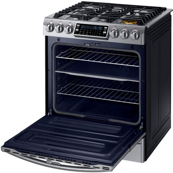 Cuisini&egrave;re au gaz de 5,8 pi&sup3; avec technologie bi&eacute;nergie en acier inoxidable " Collection Chef " Samsung ( NY58J9850WS )