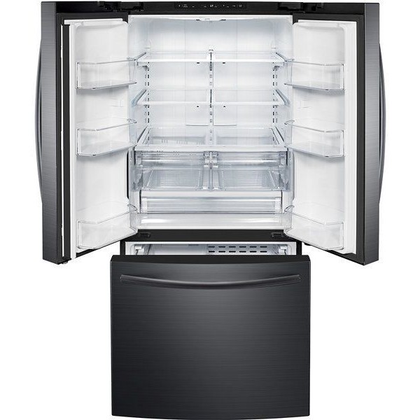 R&eacute;frig&eacute;rateur de 21,6 pi&sup3; / 30 po &agrave; portes fran&ccedil;aises, 3 portes, acier inoxydable Noir Samsung ( RF220NCTASG )