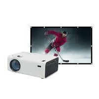 Ensemble de Projecteur de Cin&eacute;ma Maison Bluetooth 5.0 DEL avec &Eacute;cran Rabattable ( RPJ199 )