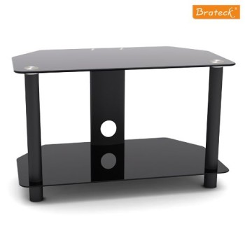 Meuble pour t&eacute;l&eacute;vision noir en m&eacute;tal et en vitre tremp&eacute; / 2 tablettes DJ Style ( TP1002S )