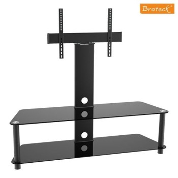 Meuble pour t&eacute;l&eacute;vision noir en m&eacute;tal et en vitre tremp&eacute; / 2 tablettes DJ Style ( TP2004L )