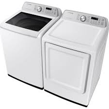 Ensemble Laveuse &Agrave; Chargement par le Haut De 5.3 Pi&sup3; Et S&eacute;cheuse &Eacute;lectrique De 7.4 Pi&sup3; Blanc Samsung ( WA46CG3505AW / DVE47CG3500W )