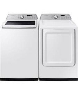 Ensemble Laveuse &Agrave; Chargement par le Haut De 5.3 Pi&sup3; Et S&eacute;cheuse &Eacute;lectrique De 7.4 Pi&sup3; Blanc Samsung ( WA46CG3505AW / DVE47CG3500W )