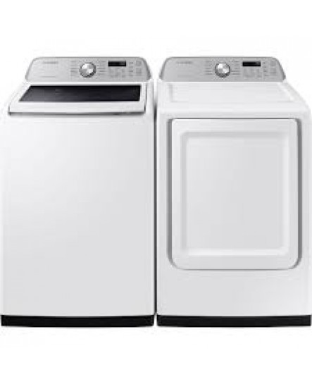 Ensemble Laveuse &Agrave; Chargement par le Haut De 5.3 Pi&sup3; Et S&eacute;cheuse &Eacute;lectrique De 7.4 Pi&sup3; Blanc Samsung ( WA46CG3505AW / DVE47CG3500W )