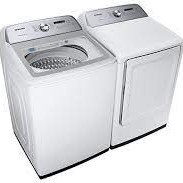 Ensemble Laveuse &Agrave; Chargement Vertical De 5.8 Pi&sup3; Et S&eacute;cheuse De 7.4 Pi&sup3; Blanc *PRODUIT NEUF* Samsung ( WA50R5200AW / DVE50T5205W )
