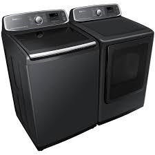 Ensemble Laveuse &Agrave; Chargement Vertical De 6.0 Pi&sup3; Et S&eacute;cheuse De 7.4 Pi&sup3; Acier Inoxydable Noir *PRODUIT NEUF* Samsung ( WA52T7650AV / DVE52B7650V )