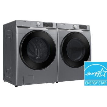 Ensemble Laveuse 5.2 Pi&sup3; Et S&eacute;cheuse &Eacute;lectrique &Agrave; Vapeur De 7.5 Pi&sup3; &Agrave; Chargement Frontal Platine *PRODUIT NEUF* Samsung ( WF45R6100AP / DVE45T6100P )