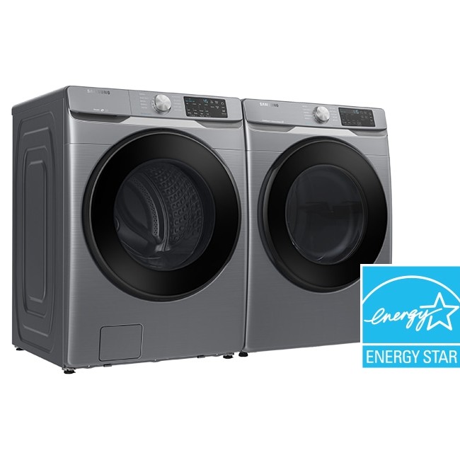 Ensemble Laveuse 5.2 Pi&sup3; Et S&eacute;cheuse &Eacute;lectrique &Agrave; Vapeur De 7.5 Pi&sup3; &Agrave; Chargement Frontal Platine *PRODUIT NEUF* Samsung ( WF45R6100AP / DVE45T6100P )