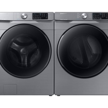 Ensemble Laveuse 5.2 Pi&sup3; Et S&eacute;cheuse &Eacute;lectrique &Agrave; Vapeur De 7.5 Pi&sup3; &Agrave; Chargement Frontal Platine *PRODUIT NEUF* Samsung ( WF45R6100AP / DVE45T6100P )