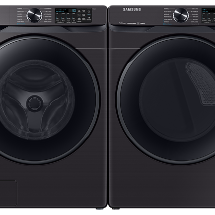 Ensemble Laveuse &agrave; Vapeur de 5.8 Pi&sup3; Et S&eacute;cheuse &Eacute;lectrique &Agrave; Vapeur De 7.5 Pi&sup3; &Agrave; Chargement Frontal En Acier Inoxydable Noir Samsung ( WF50T8500AV / DVE50R8500V )